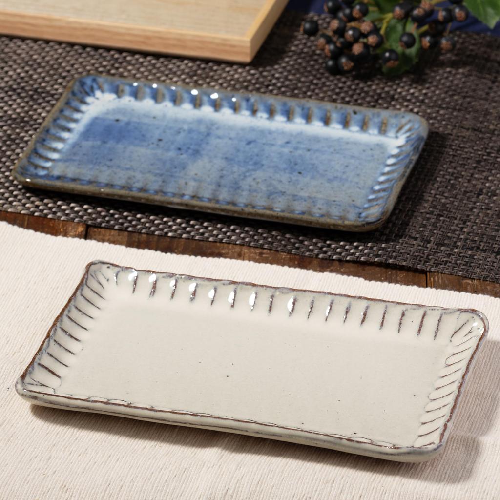 Marui Seito Shigaraki Ware Hechimon Plate, Approximately 23cm Long, White Glaze Carving, White, MR-3-4179