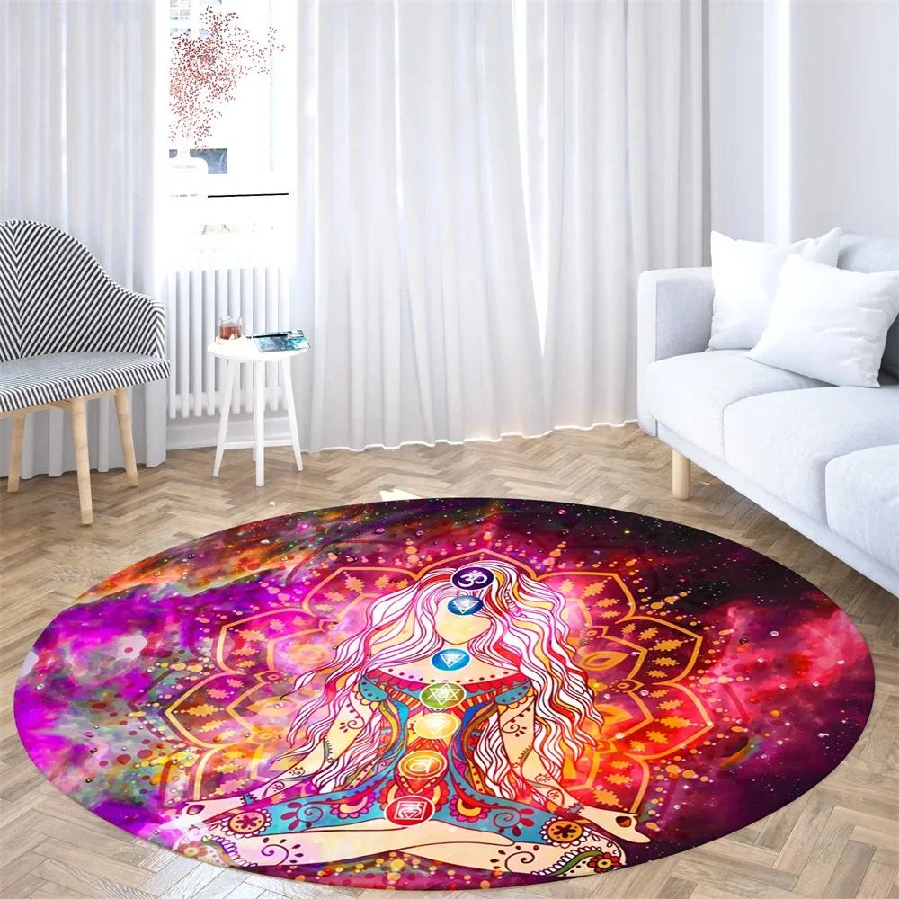 Psychedelic Boho Mandala Chakra Round Rug Meditation Carpet For Living Room Bathroom Circle Doormat Yoga Mats Bedroom Floor Mat