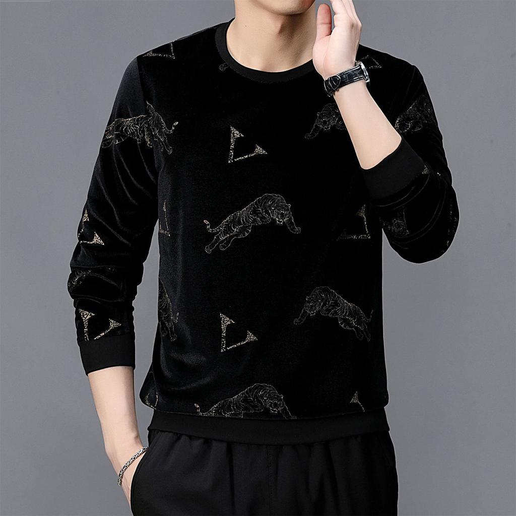 Long Sleeve T-shirt Men's Autumn Crew Neck Middle-Aged Sweater Middle-Aged and Elderly Dad Loose Plus Size Bottoming Shirt