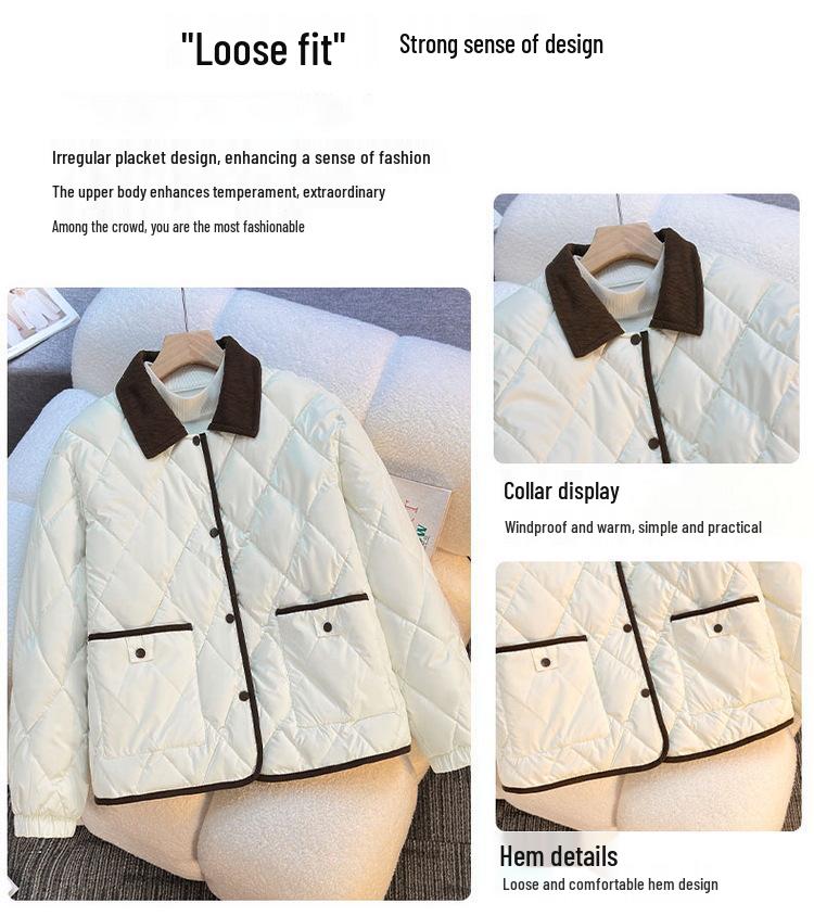 Cross-Diamond Quilted Down Collar Color-Block Slimming Winter Jacket 2026 - Trendy Versatile Short & Loose Fit