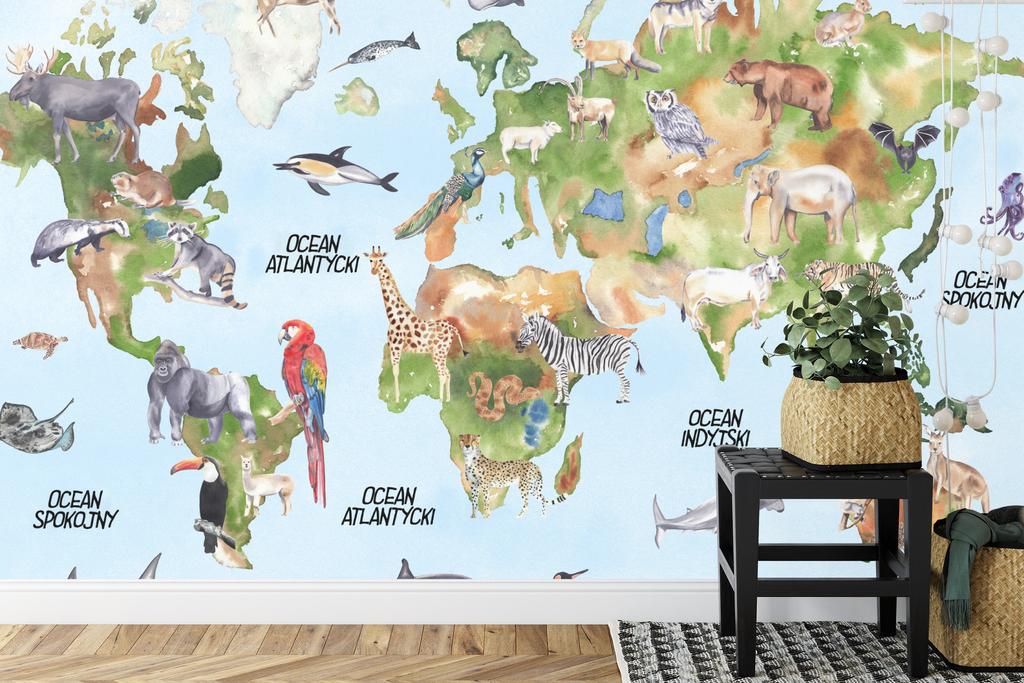 Photomural Watercolour World Map Non-Woven 368x280