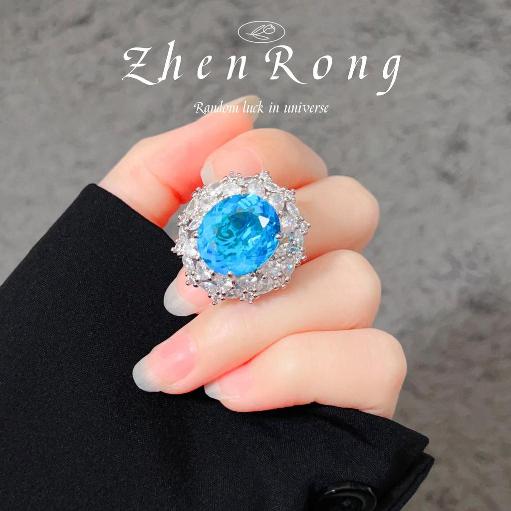 The Legend of the Blue Sea Aquamarine Pendant Necklace and Gem Ear Stud Set for Women