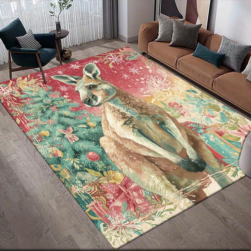 Christmas Animals Home Sofa Decoration for Living Room & Bedroom, Non‑Slip Play Flannel Floor Mat for Game Room