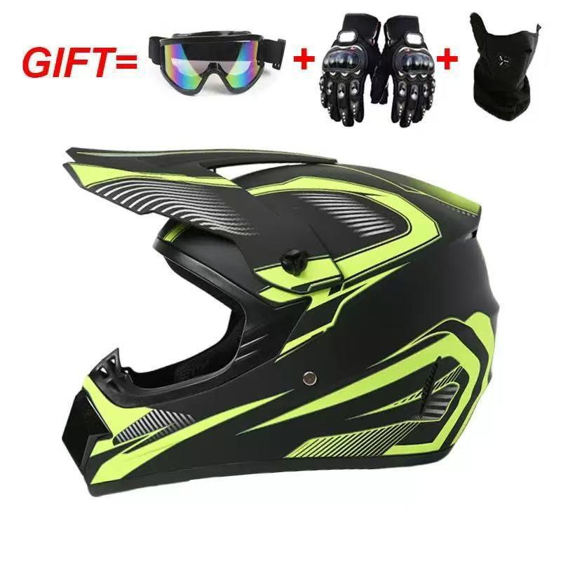 Full Face Motorcycle ATV Dirt Bike Karting Helmet ABS Universal Seasonal Riding Gear With Visor Mask Gloves