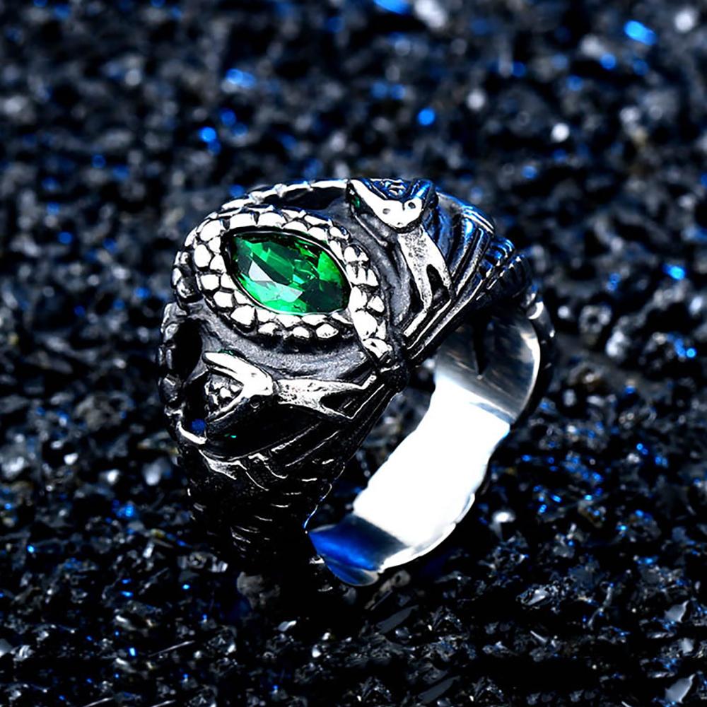 Vintage 316L Stainless Steel Aragorn II Barahir Snake Rings with Green Stone Eye for Men Women Fashion Punk Jewelry Dropshipping