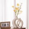 Levvohd Stylish Vase for Home Decor, Ceramic Base, Hollow Ceramic Single Flower Vase, Set of 2 (Beige Medium)
