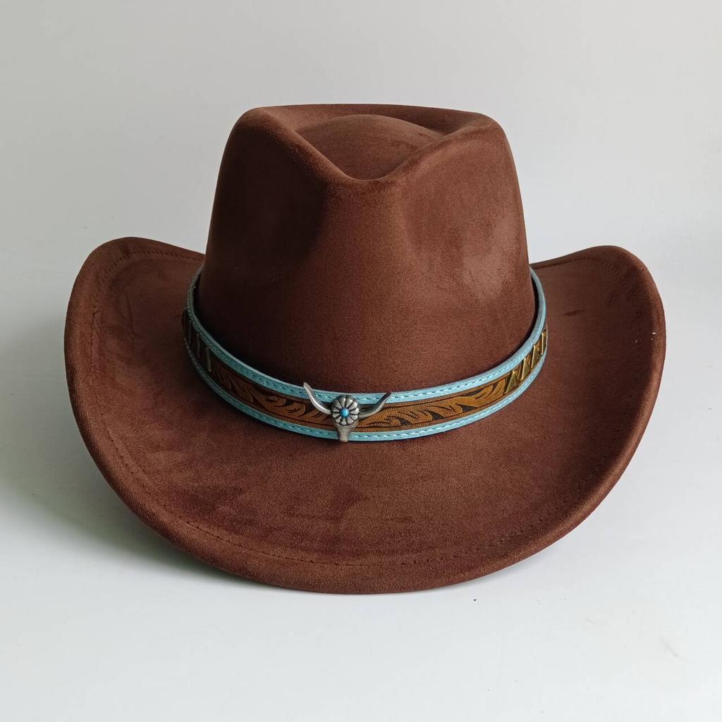 Cappello da Cowboy in Camoscio Accessori Testa di Toro Asta Larga Cappello da Rancher Autunno e Inverno per Uomini e Donne Cappello Jazz Classico Sombrero