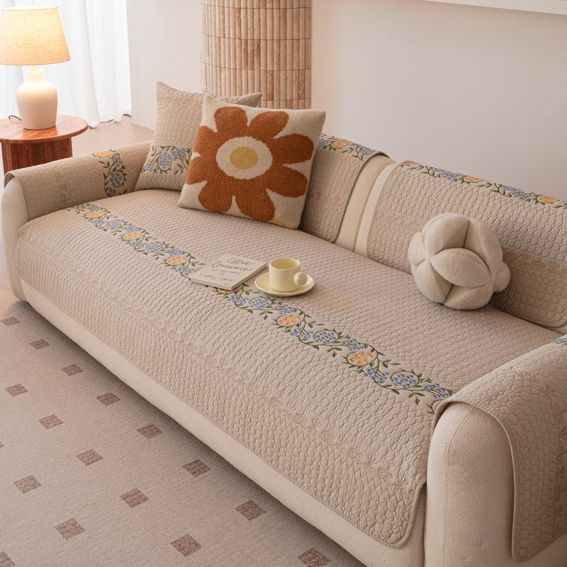 

Хлопковые Вышитые Подушки для Дивана С Фиксированными Противоскользящими Частицами Чехол на Диван Прямой Трехместный Тканевый Диван Кожаный Диван Стеганая Защитная Накладка 70*90cm 1pcs