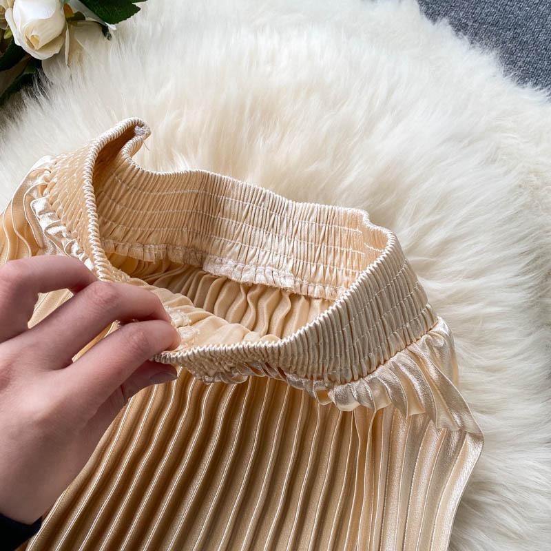 Dámská přílivová lehká luxusní těžký průmysl tlakově plisovaná středně dlouhá áčková poloviční sukně jaro a podzim plisovaná sukně