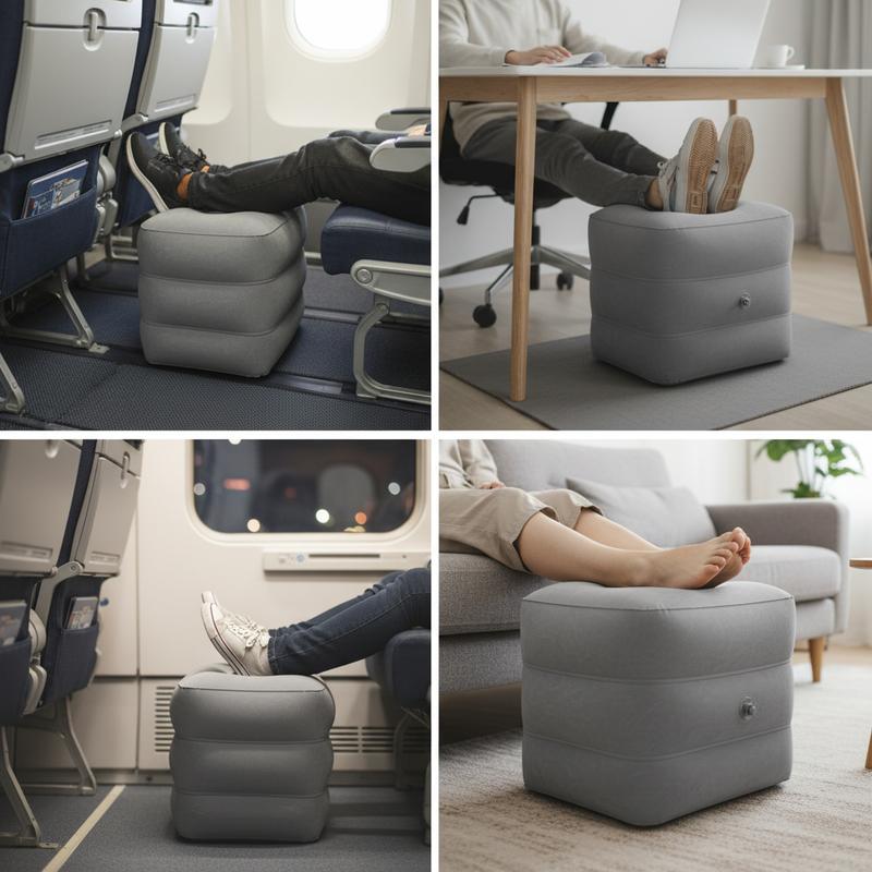 3-Layer Inflatable Foot Rest Pillow Adjustable Height Air Footrest for Travel Office Airplane Car Home