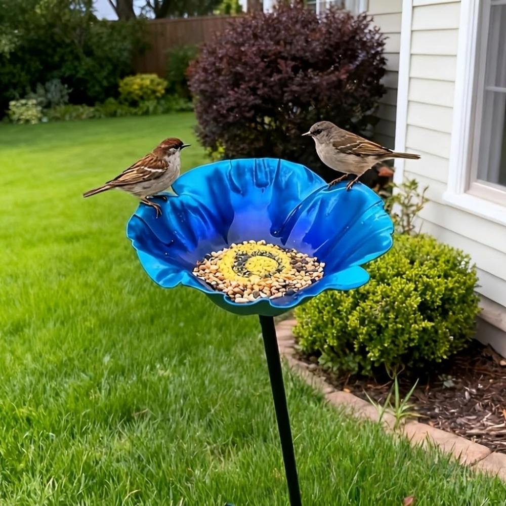 Flower Shape Bird Bath Stake Weather Resistant Outdoor Bird Bath Garden Bird Feeder  Garden Patio синий