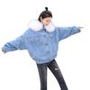 Women's Autumn/Winter Solid Colour Hooded Pocket Plush Denim Jacket Cotton Jacketet