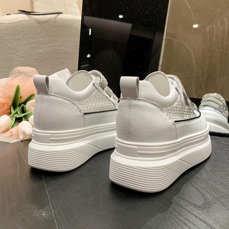 Fashion 7.5cm Women Casual Platform Wedge Summer Hollow Mesh Shoes High Brand Crystal Hook Sping Chunky Sneaker Fashion High Heel