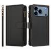 For iPhone 17 Pro Leather Case 9 Card Slots Zipper Wallet Stand Phone Cover with Wrist Strap