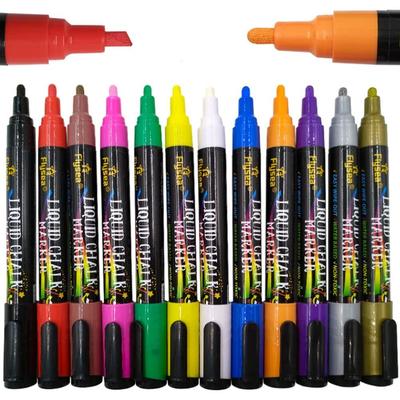 12 barev Fluorescenční tekuté křídové popisovače pro LED tučné a tenké Snadné samolepky Značky, Tabule, Body, Smazatelné