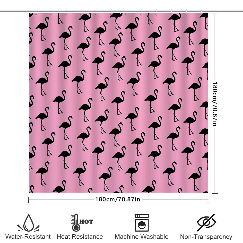 Black Flamingo Pattern Shower Curtain Pink Home Bathroom Decor Customizable