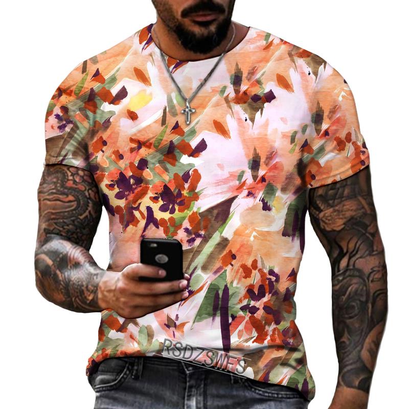 New Design Men's T-shirt Iron Chain Black and White Colorful Painting Style Short Sleeve T-shirt High Quality Fat