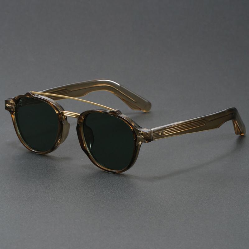 HBK Double Bridge Sunglasses - Round Frame Face Slimming Design - K-Style Vintage Unisex OEM