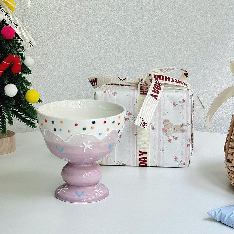 Cute Hand-painted Ice Cream Cup Household Dessert Bowl Yogurt Cup High Value Breakfast Oat Cup Girl Birthday Gift