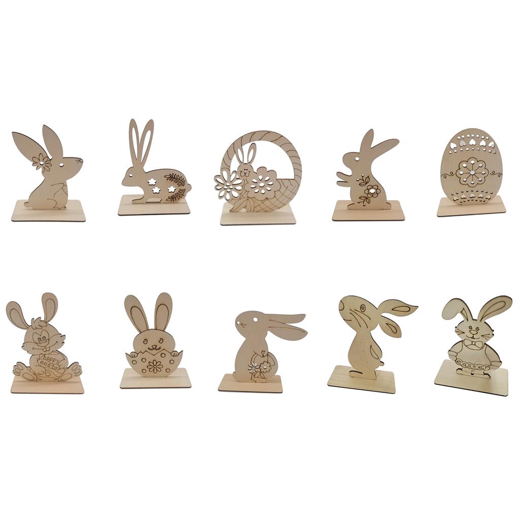 Wooden Easter Bunny Ornament Desktop Decoration Craft Figurine Home Table Decor Gift