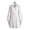 Printed long-sleeved dress, European, American spring and summer new lantern sleeves V waist short long-sleeved dress