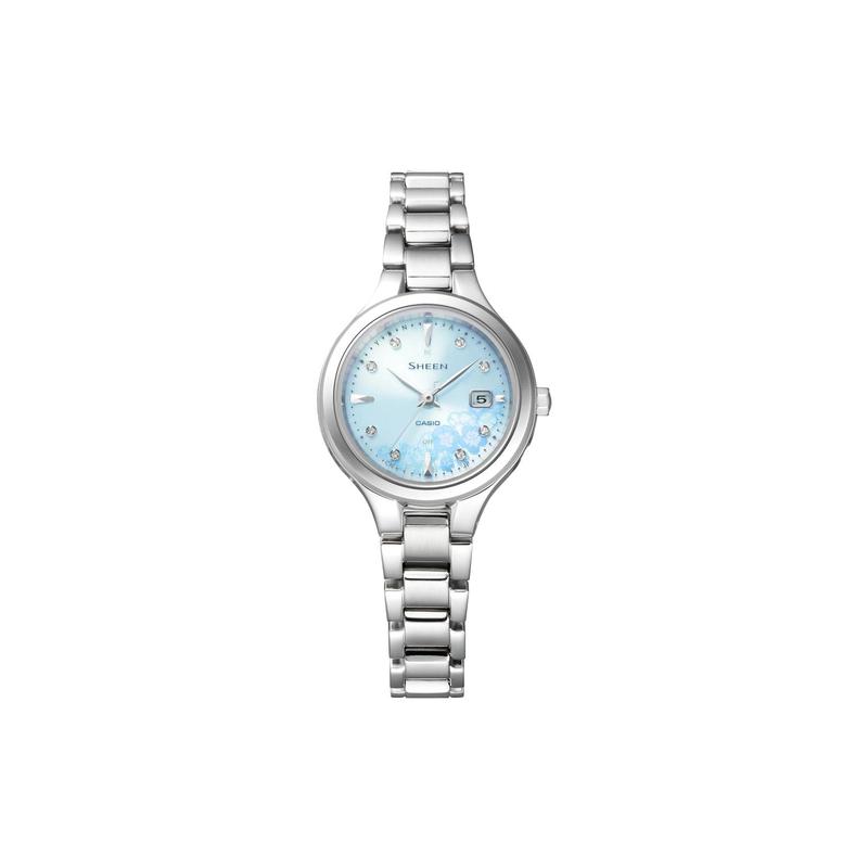 Casio Fully Automatic Calendar Waterproof Quartz Movement Titanium Strap Japanese and Korean Watch Women's Watch Blue Dial SHW-7000LTD-2AJR