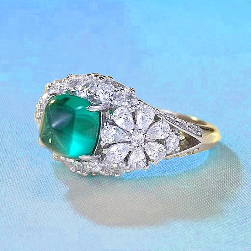 Luoxi Temple 2023 S925 Silver Simulated Emerald Cut Sugar Tower Ring