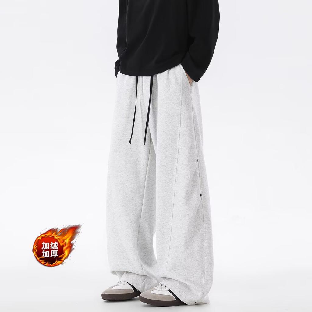 American High Street Wide-leg Casual Pants Men's Autumn and Winter Fleece Trendy Loose Sweatpants Heavy Drape Versatile Straight-leg Pants