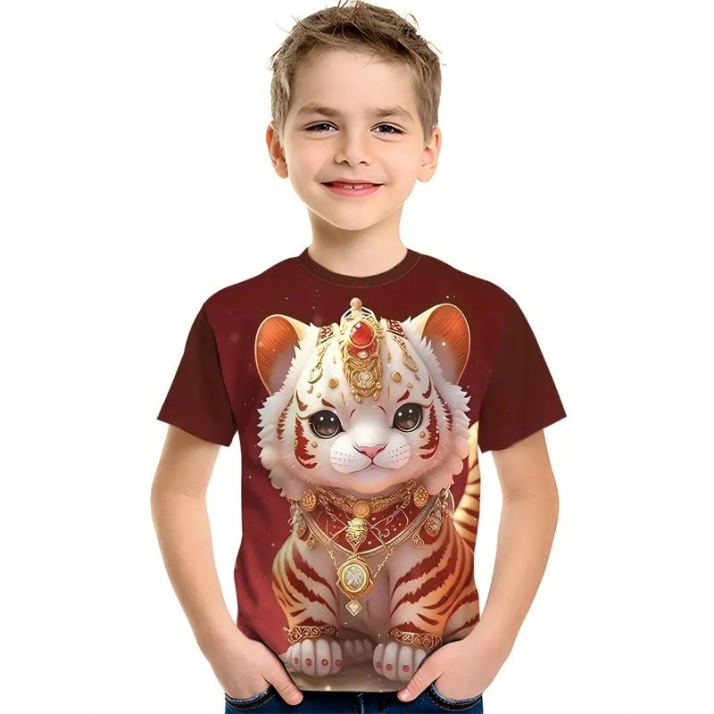 

Летняя новая детская одежда с мультяшным котом 2025 года, футболка с принтом 3D-кота, детская одежда с коротким рукавом, детские модные футболки 160CM