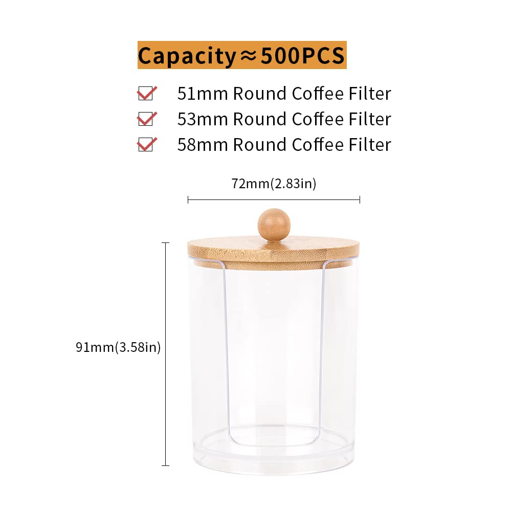 Watchget Coffee Filter Coffee Round Paper Filter Coffee Filter Fits Round Coffee Filter with Transparent Holder, Stand, Storage, 51mm/53mm/58mm Paper,