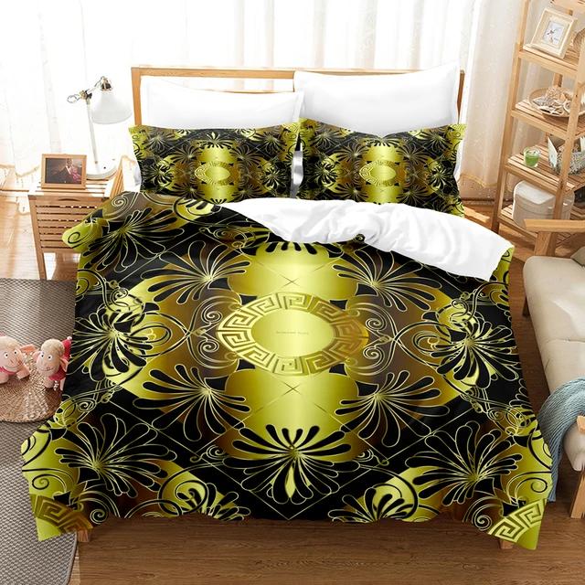Black Golden Bedding Set New Greek Key Meander Duvet Cover Sets Luxury Comforter cover set Queen King Size for home decor quilt