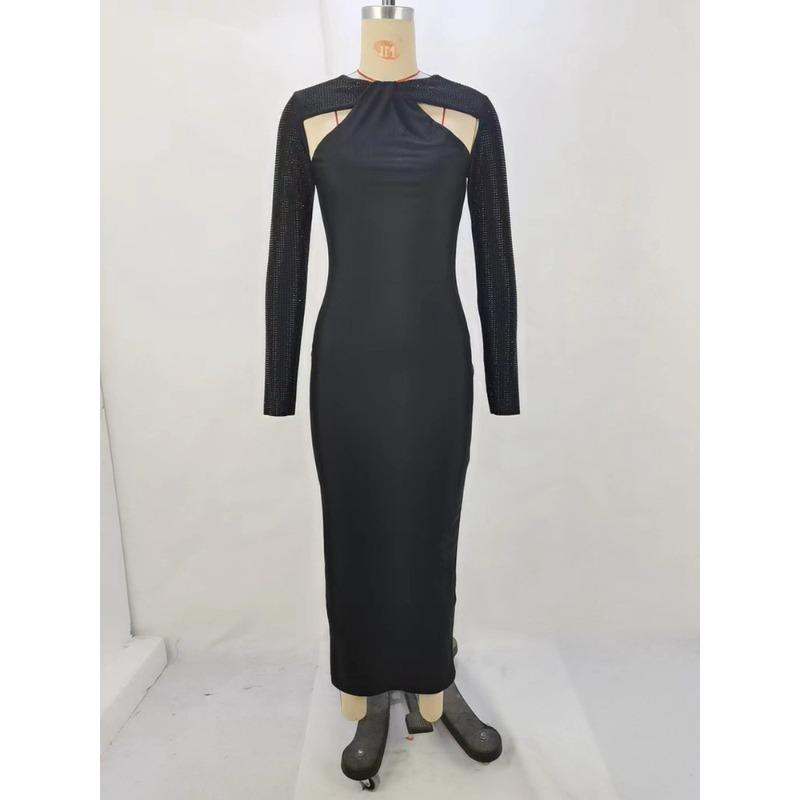 

Женское осенне-зимнее сексуальное облегающее длинное платье с длинными рукавами S чёрный