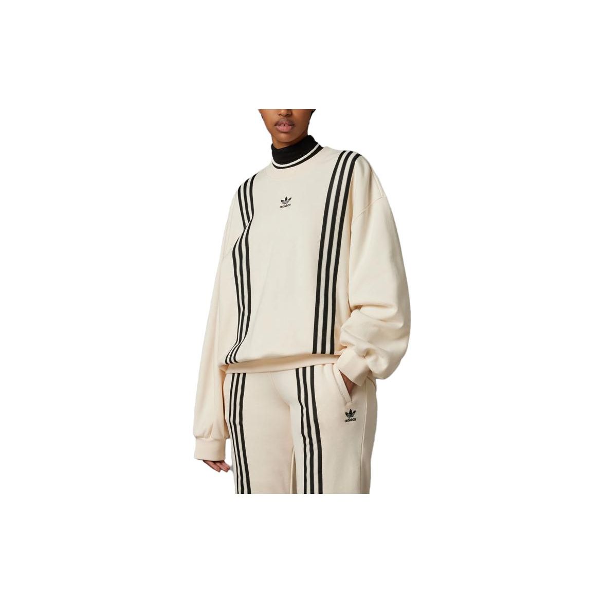 

Adidas Originals Adicolor 70S Vintage Series Striped Logo Print Crew Neck Sweatshirt Women Beige IK7867 XXS