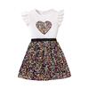 Girls' Leisure Suit 2025 Spring/Summer Children's Sequin Short Skirt Love Short Sleeve Top Two-piece Set