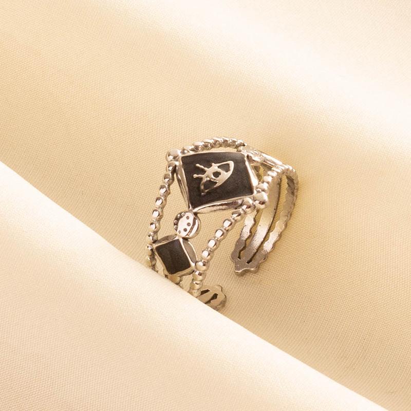Punk Vintage Black Enamel Ring Stainless Steel Open Rings For Women Men Jewelry Fire Evil Eye Bague Acier Inoxydables Femme Gift