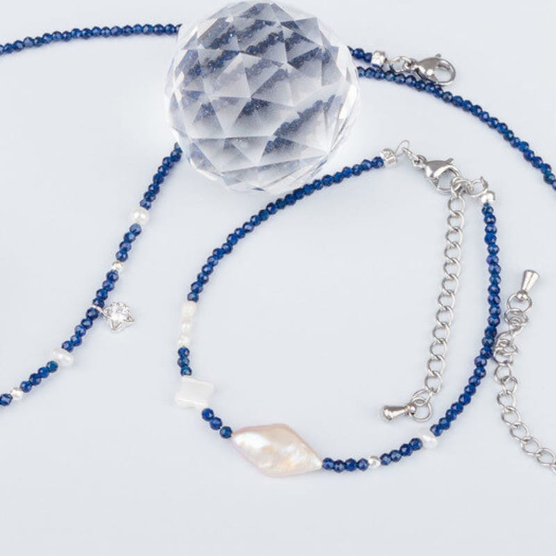 AUGUST ALICE Sapphire Spinel Cut Diamond Pearl Crystal Bracelet