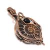 Ammonite Fossil & Black Onyx 999 Copper Wire Wrapped Pendant, Handmade Gemstone Jewelry Pendant For Memorial Day