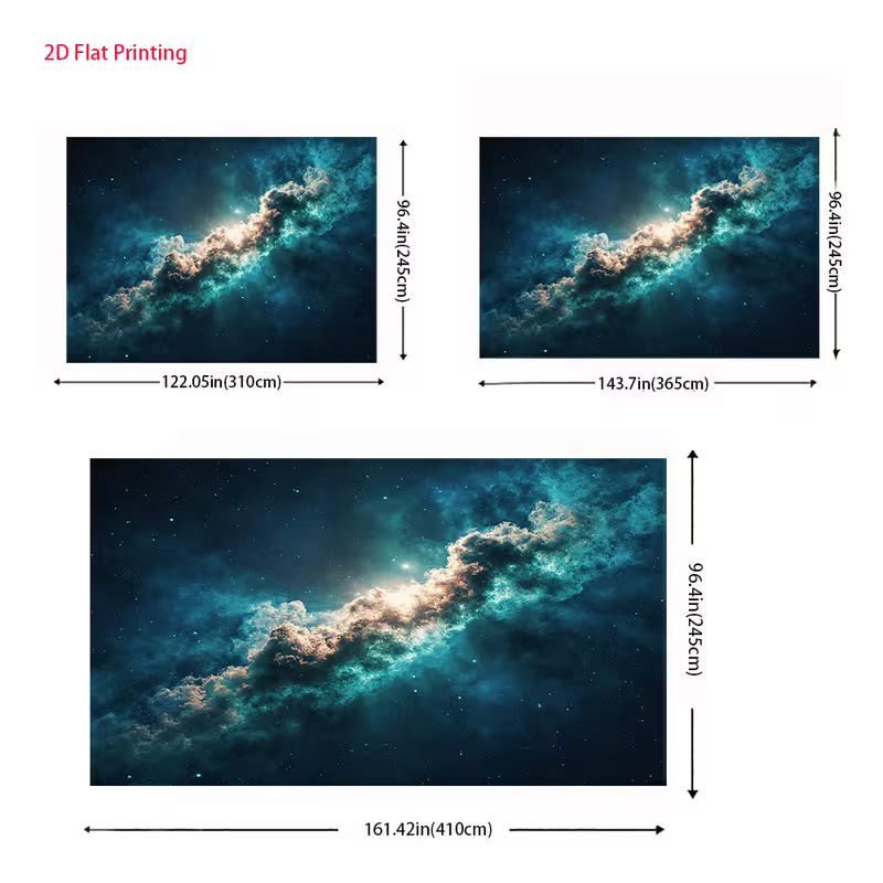 2D Deep Space Galaxy Backdrop, Teal Nebula and Starfield Decor