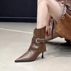 Fashion Foreign Style Pointed Toe Stiletto Short-leg Pants Tube Boots Women 2025 Autumn Belt Buckle High Heel Booties