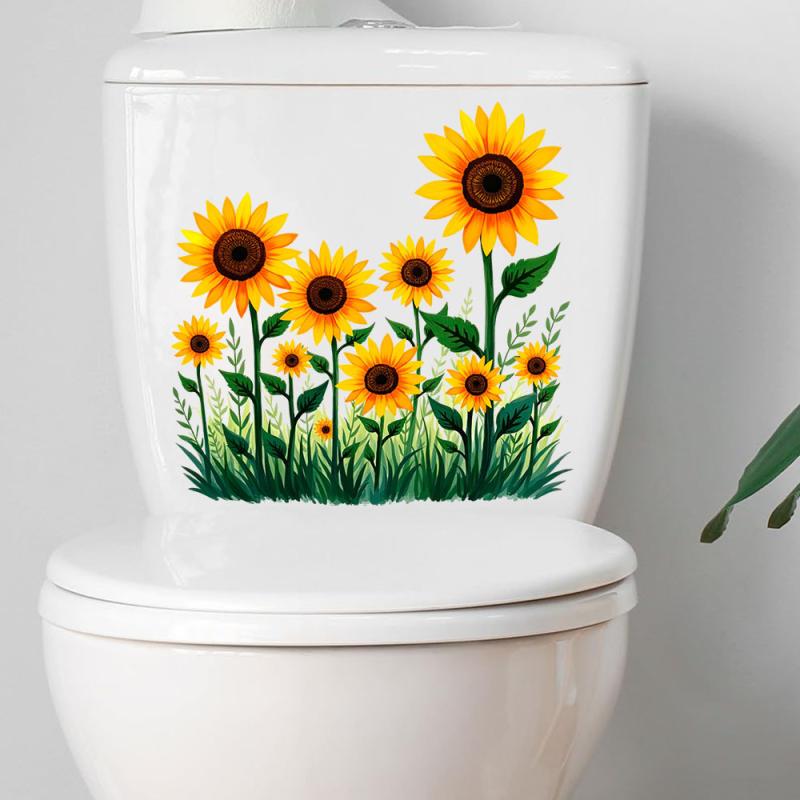 Plants Flowers Sunflowers Butterflies Wall Stickers Toilet Sticker Bathroom Toilet Cover Refrigerator Sticker Wc Decoration