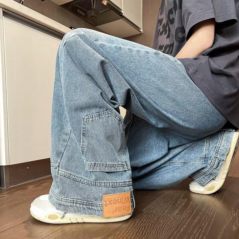 

Unisex Retro Wide-Leg Jeans with Reverse Pocket Design XL синій