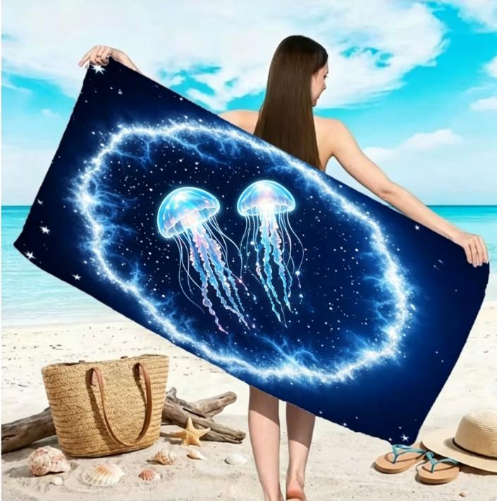 Large Microfiber Beach Towel,Cosmic Dolphin & Starry Sky Print, Sand Free & Quick Dry, for Magical Ocean Themed Summer Beach Use