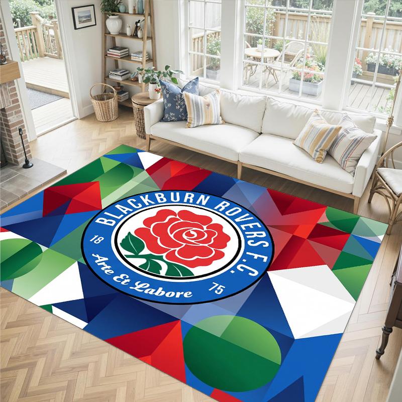 Blackburn Rovers Football Design Crystal Velvet Carpet Cozy Non?Slip Printed Rug For Bedroom Living Room Entrance