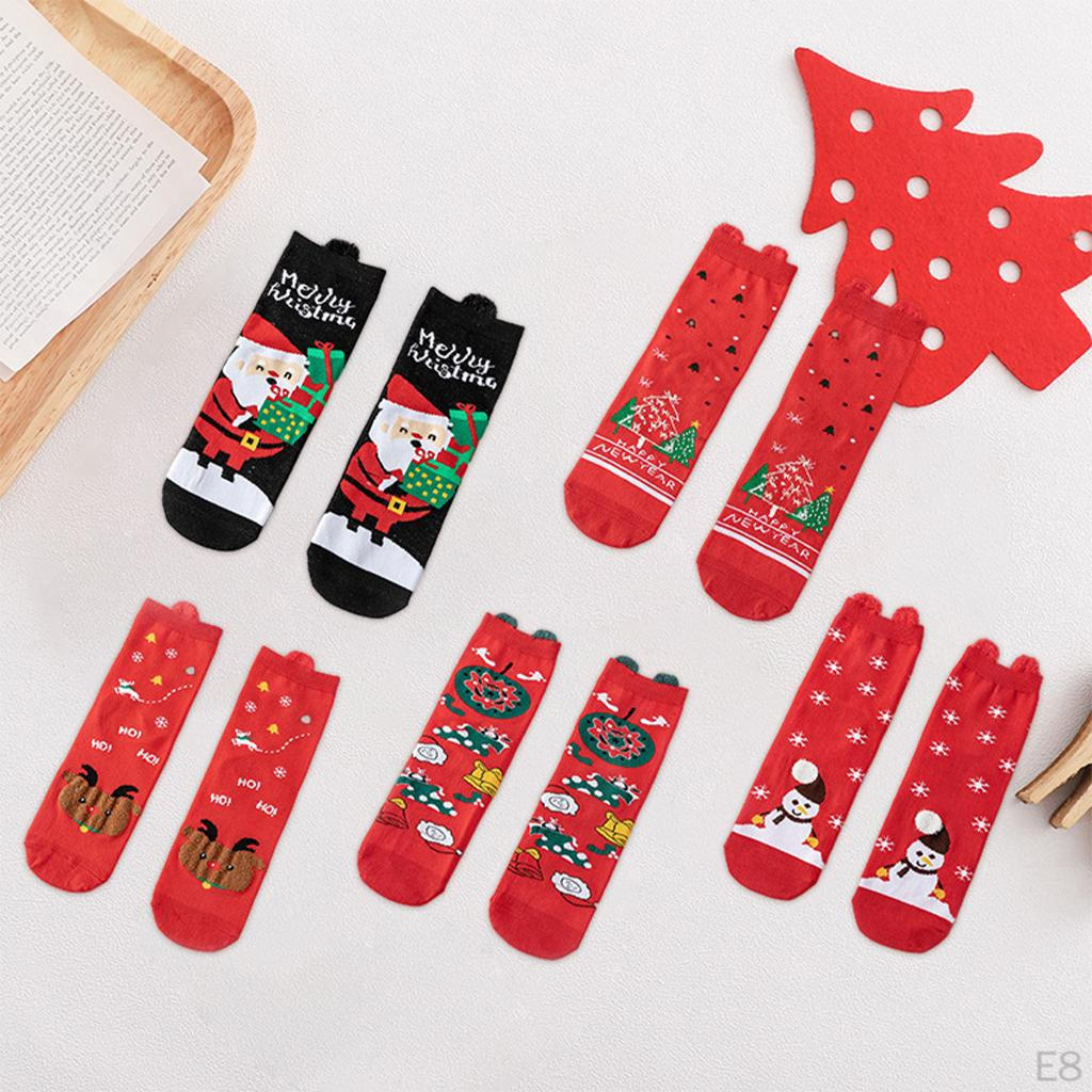 4 Pair Womens Cotton Socks Santa Claus Snowman Pattern Sock Novelty Stocking Soft Breathable Mid-