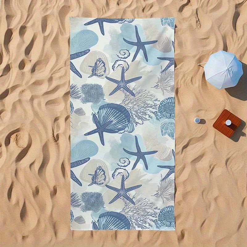 Beach Theme Beach Towel Starfish Shell Printing Microfiber Quick Drying Absorbent Large Bath Towel