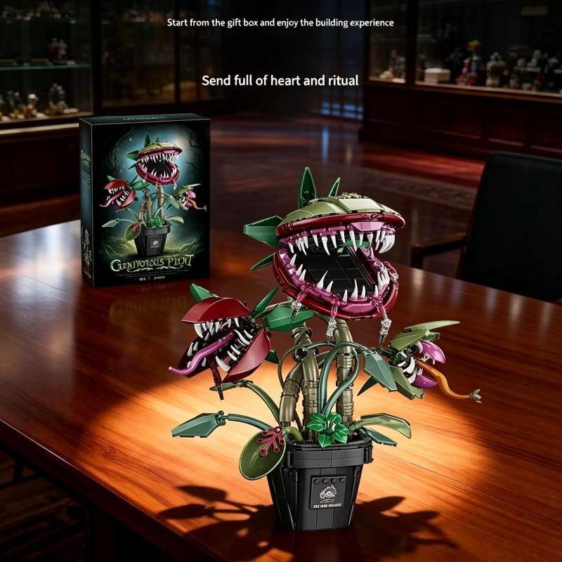 Venus Flytrap Building Blocks, Carnivorous Plant Model Kit with Movable Mouth & Tendrils, Creative Bonsai Bricks for Home Decor