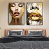 Abstract Woman Face Wallart Poster Girl Wall Art Portrait Gold Face Woman Art Print Living Decor Canvas Painting Modern Home Art