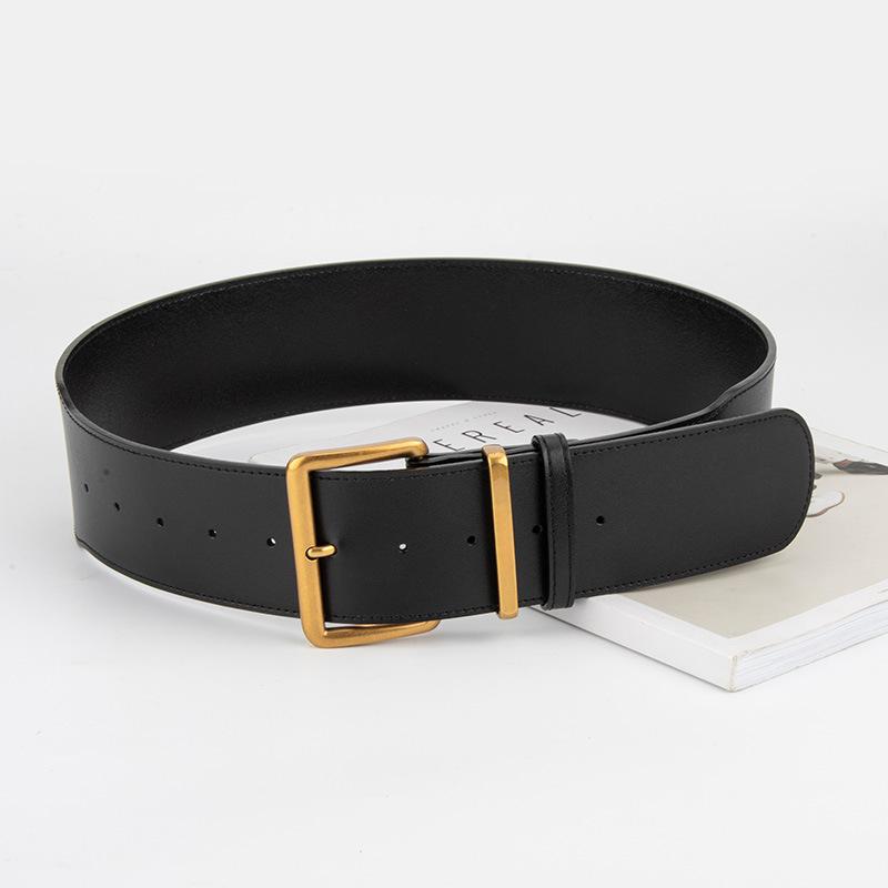 Women's Cowhide Wide Belt Retro Square Pin Buckle Genuine Leather Belt High-end Feel with Jeans Decorative Waist Seal for Women