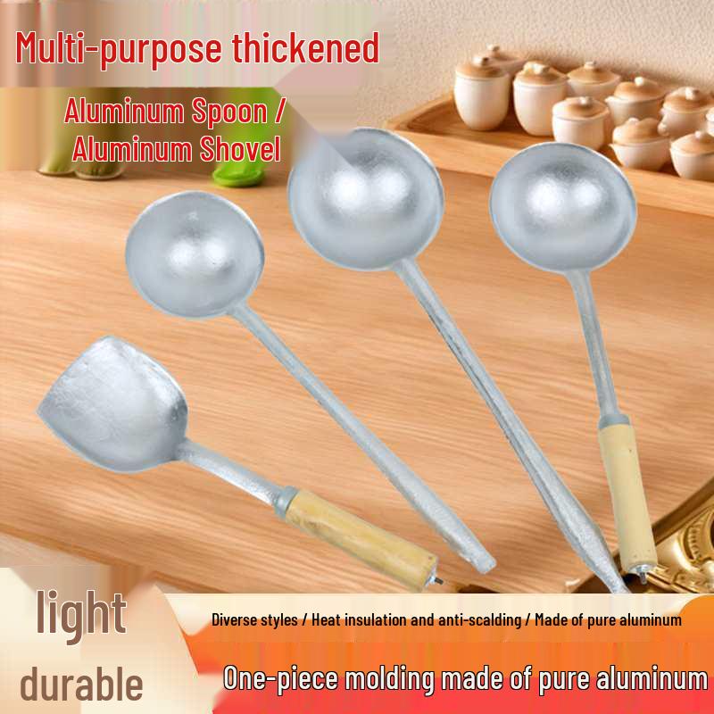 Vintage Aluminum Non-Stick Spoon Shovel: Lightweight, Durable, Integrated Design for Eggs & Dumplings Thickened Aluminum Shovel