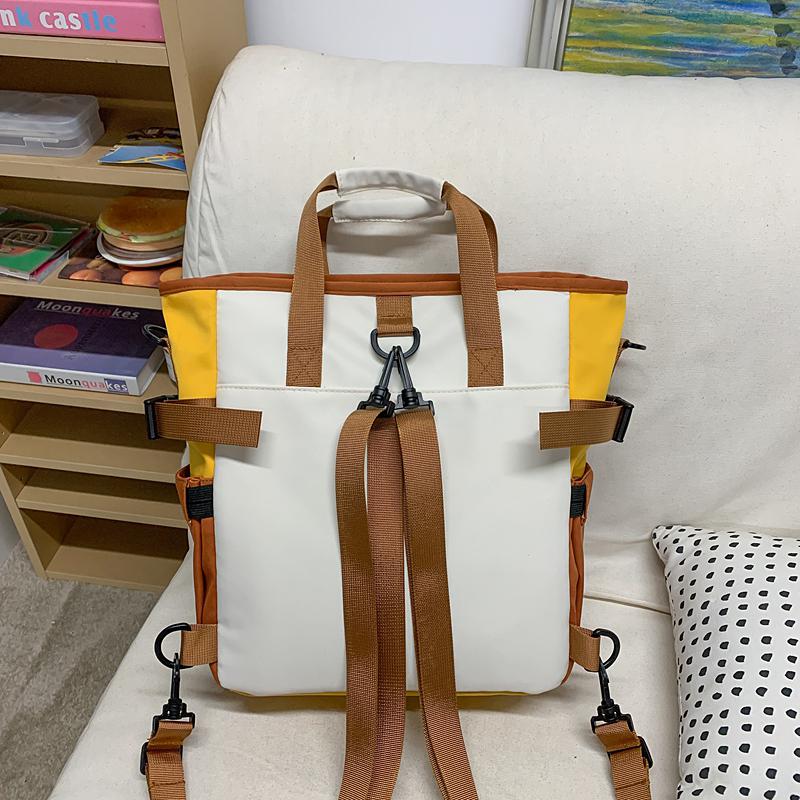 College Style Schoolbag Women's Contrast Backpack Large Capacity Tote Bag Multi-Use Crossbody Bag